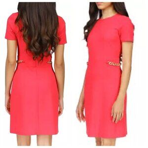 Michael Michael Kors PETITE XL Round Neck Scuba Crepe Chain Trim Dress Deep Pink